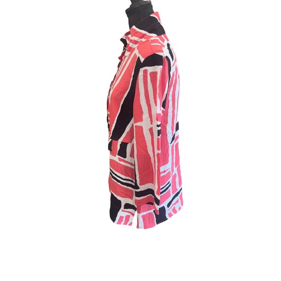 Ali Miles Abstract Button Front Tunic Top S Red/Black/White Travel Casual Artsy - Picture 5 of 9